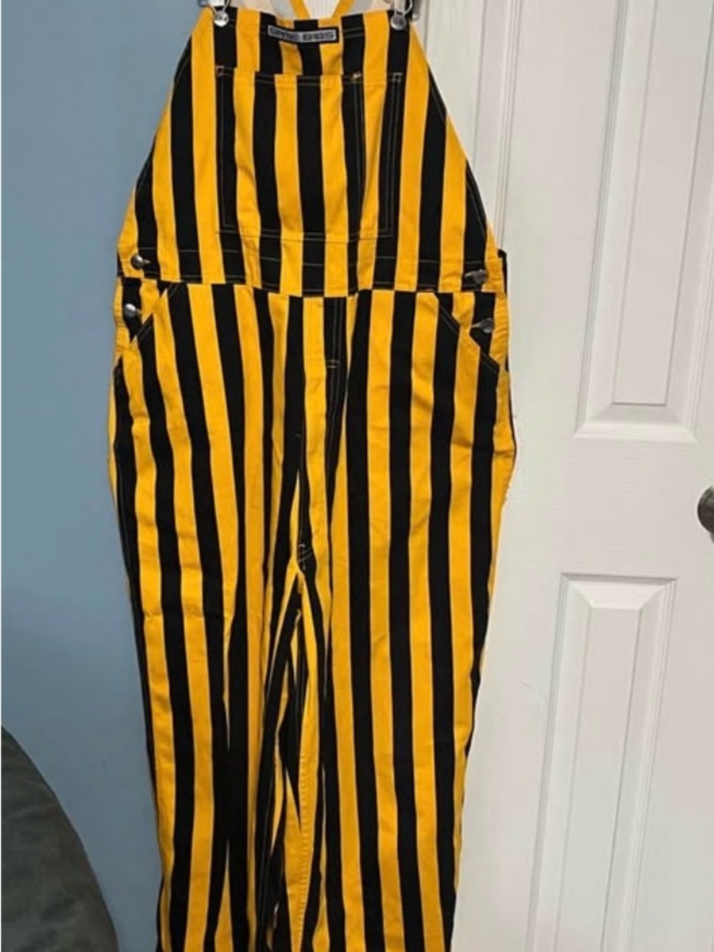 Game Bibs Striped Yellow & Black Overalls
